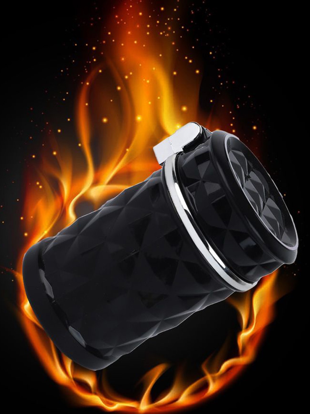 

Flenzy Black & White Geometric Car Portable Ashtray
