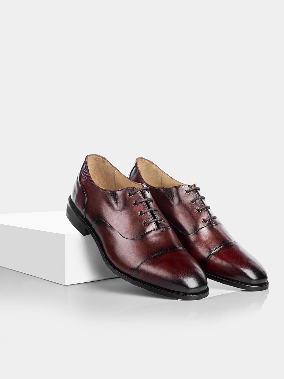 

LA MARCA Men Leather Formal Oxfords, Coffee brown