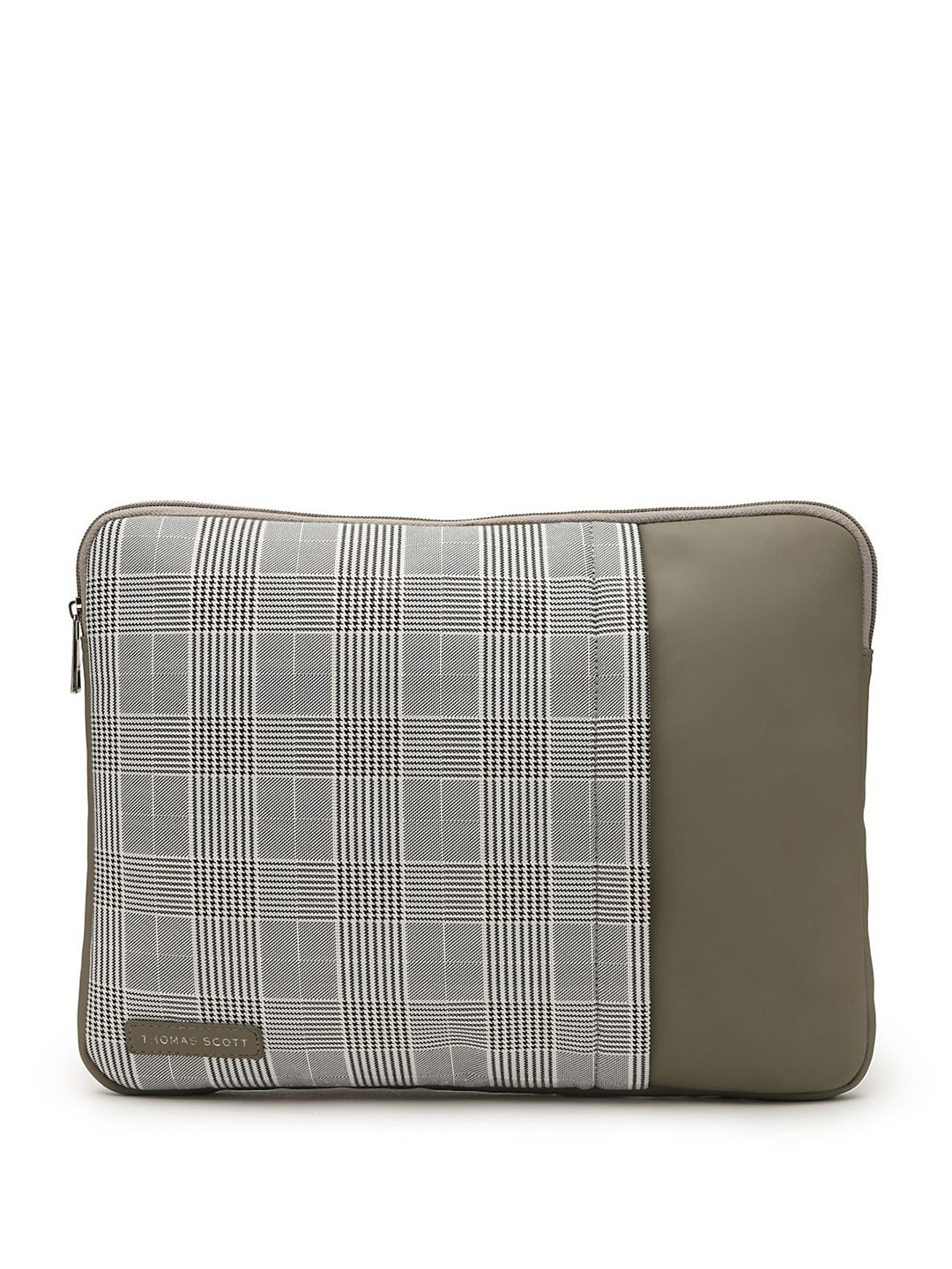 

Thomas Scott Men Checked PU Laptop Sleeve Bag, Olive