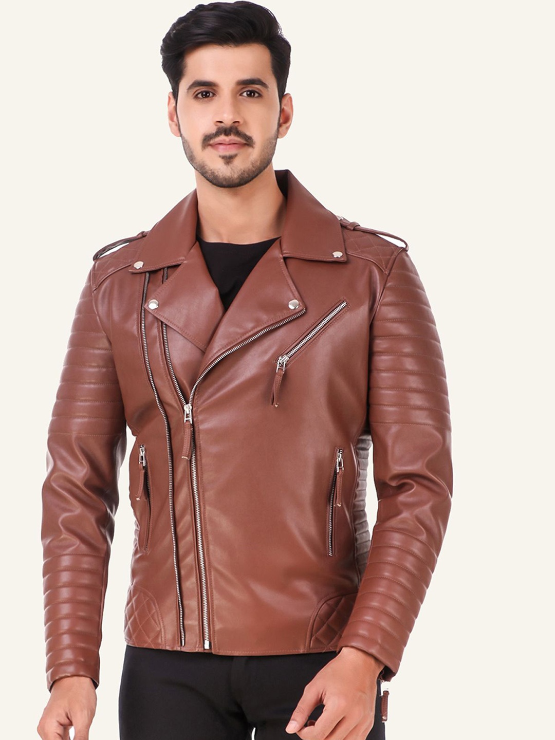 

Leather Retail Men Biker Jacket, Brown