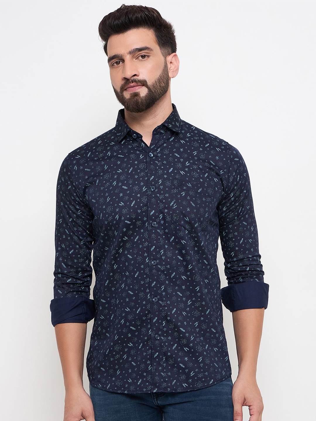 

Duke Men Slim Fit Floral Opaque Printed Casual Shirt, Blue