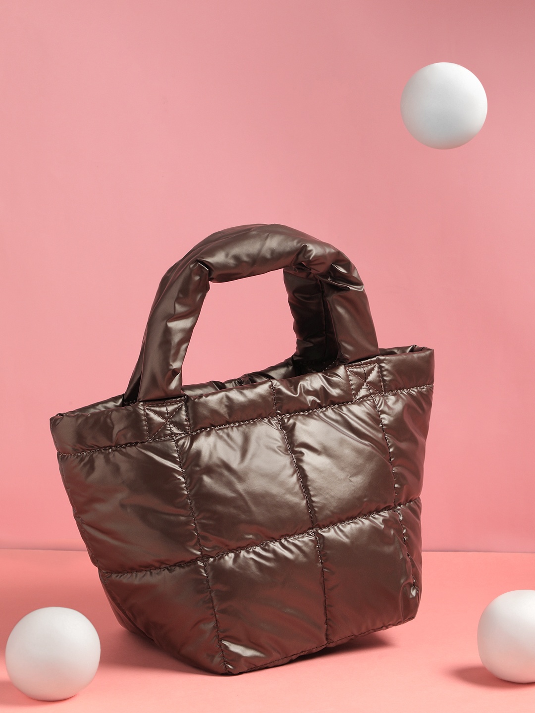 

FCUK Structured Handheld Bag with Quilted Detail, Coffee brown
