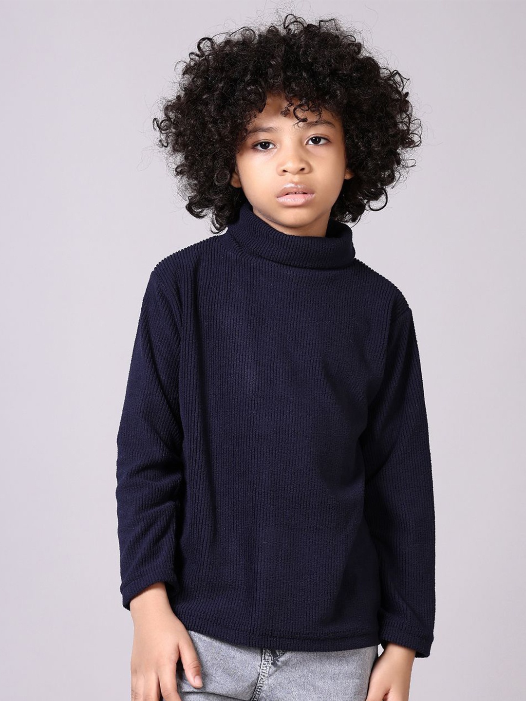 

V-Mart Boys Ribbed Turtle Neck Pullover, Navy blue