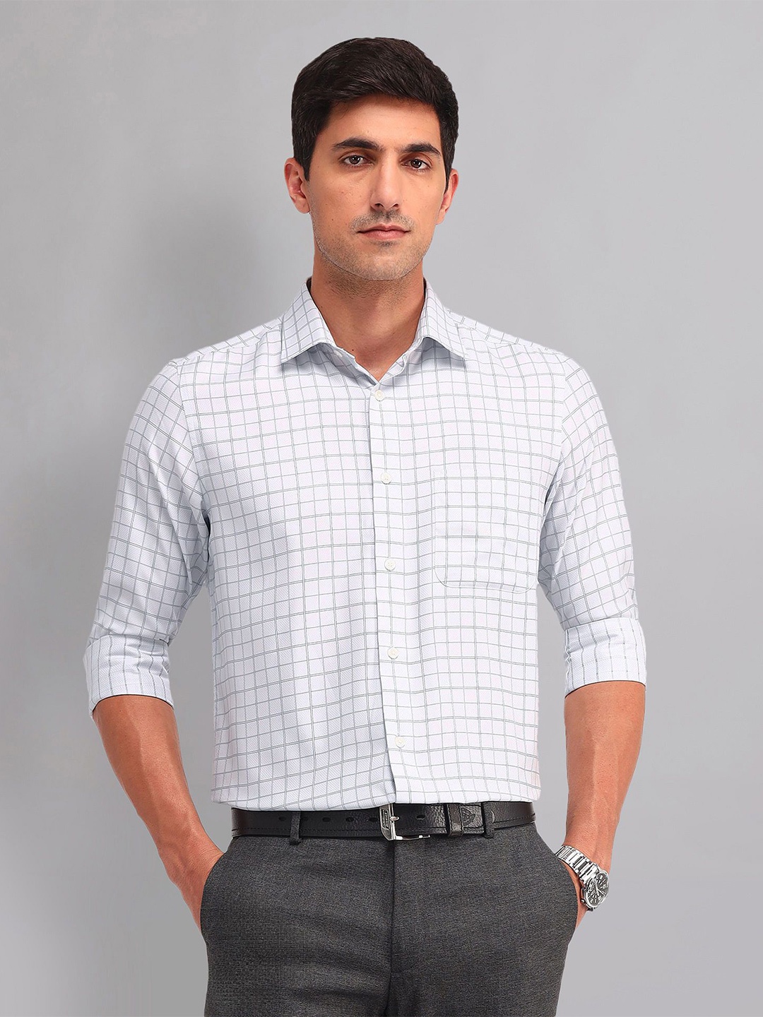 

AD By Arvind Men Opaque Checked Casual Shirt, Grey