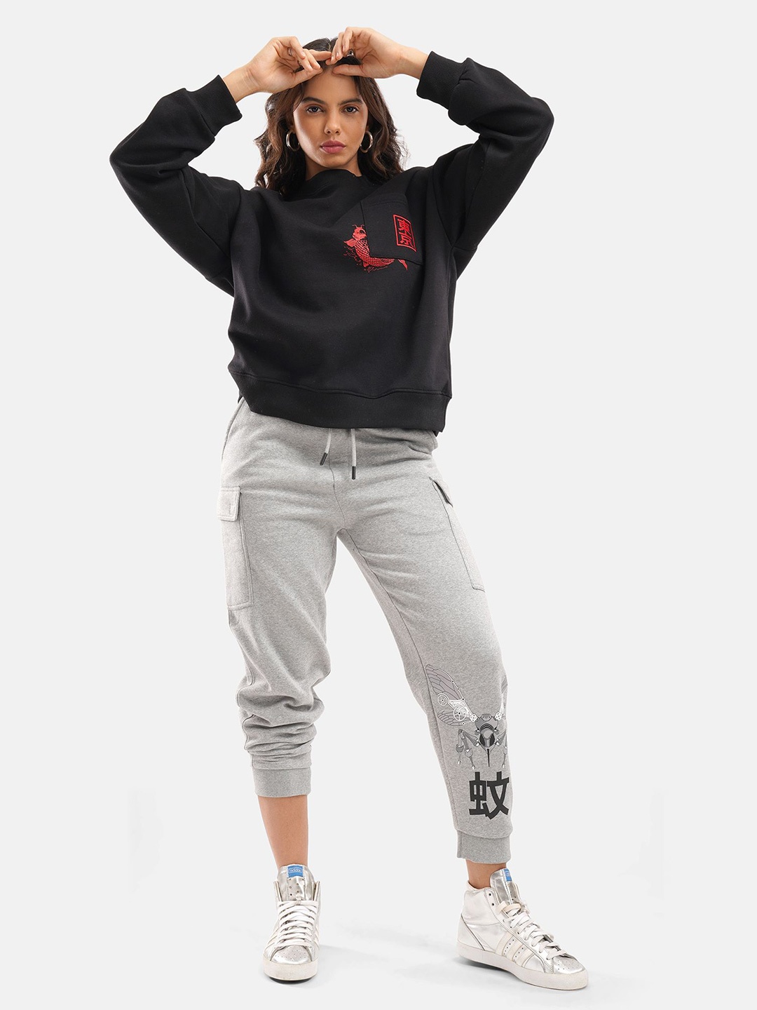 

Crazy Mosquitoes Women Printed Cotton Long Sleeves Hooded Sweatshirt, Black