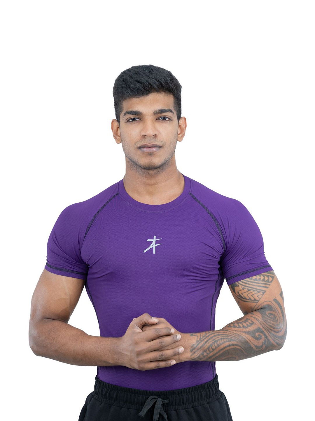 

Athflex Mens Half Sleeve Textured Compression Gym wear T-shirt, Purple