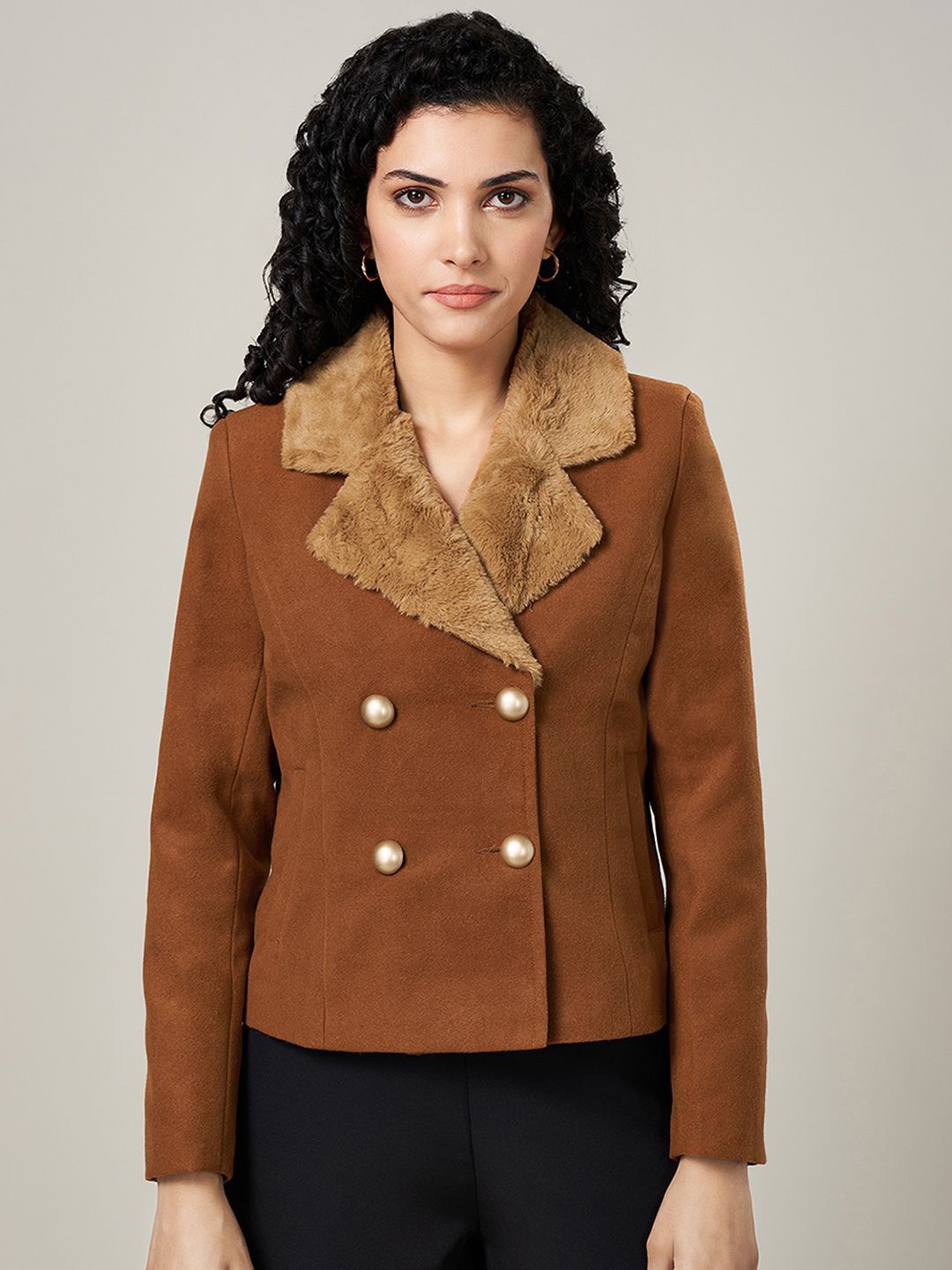

Annabelle by Pantaloons Women Crop Tailored Jacket, Tan