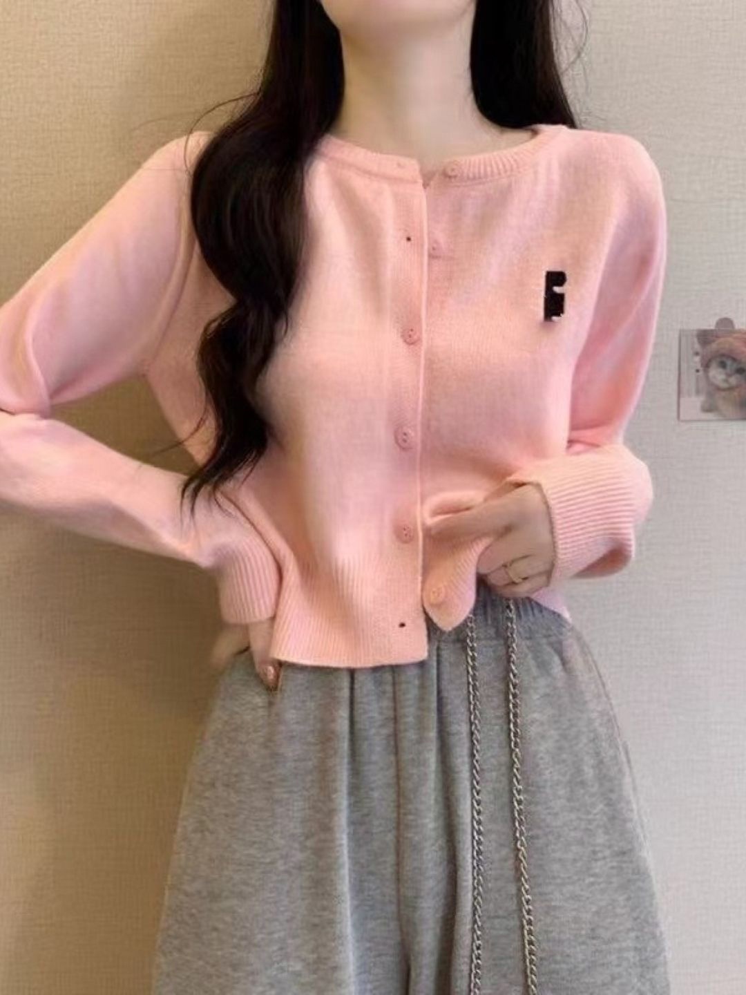 

KPOP Women Solid Crop Cardigan, Pink