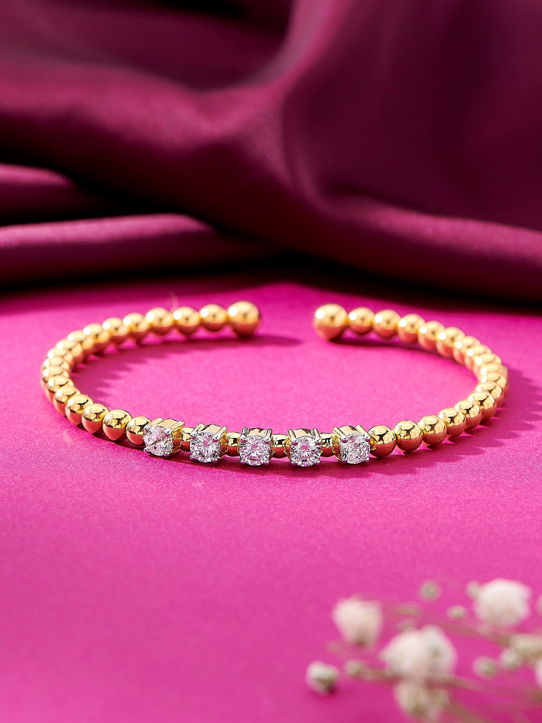 

Nipura 925 Sterling Silver Gold-Plated Cubic Zirconia Studded Cuff Bracelet