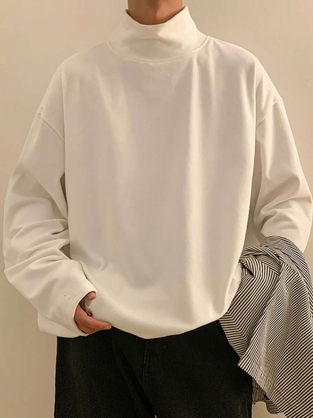 

StyleCast x Revolte Men Solid High Neck Oversized T-shirt, Cream