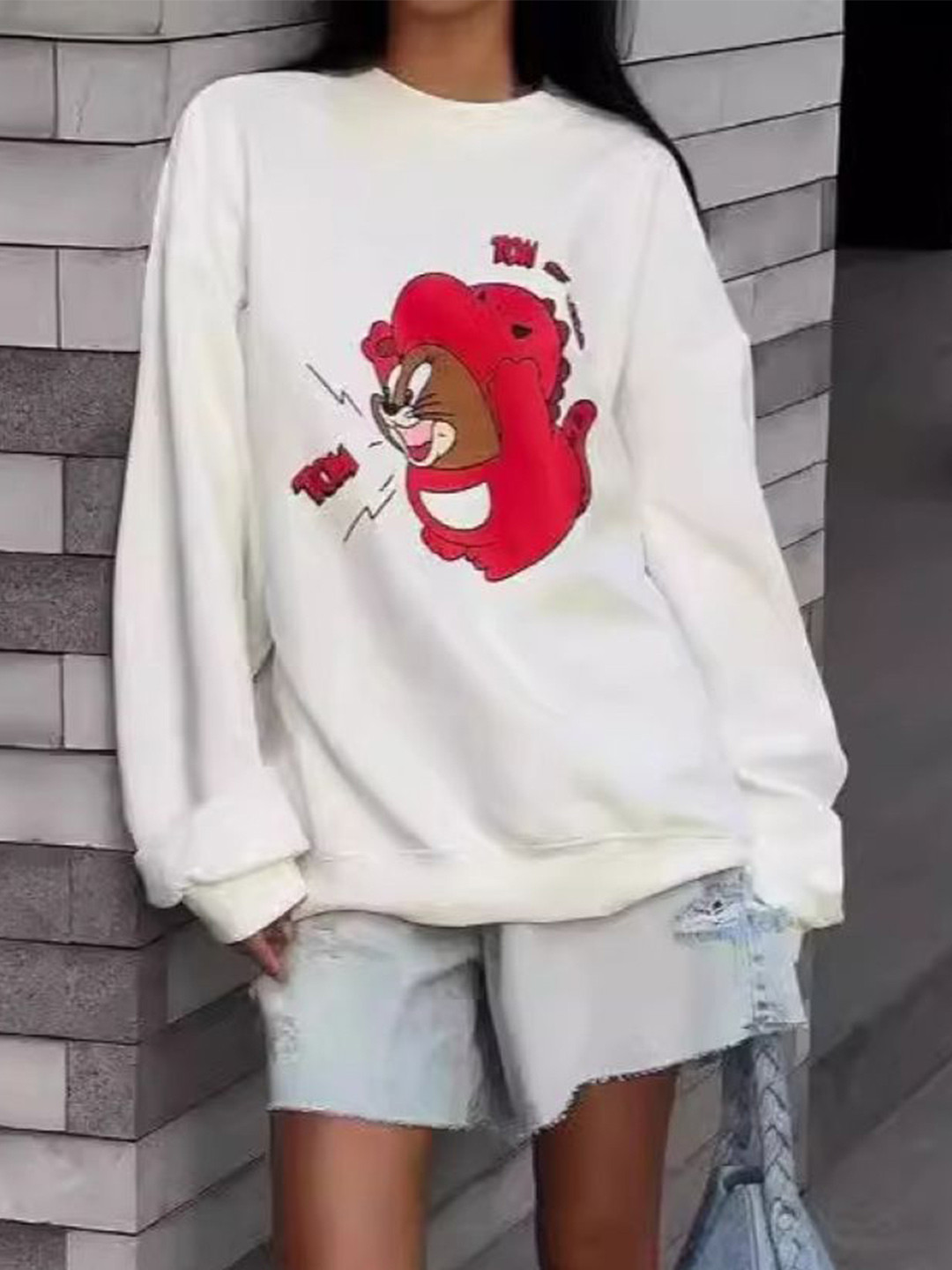 

HERE&NOW Women Printed Pullover Sweatshirt, White