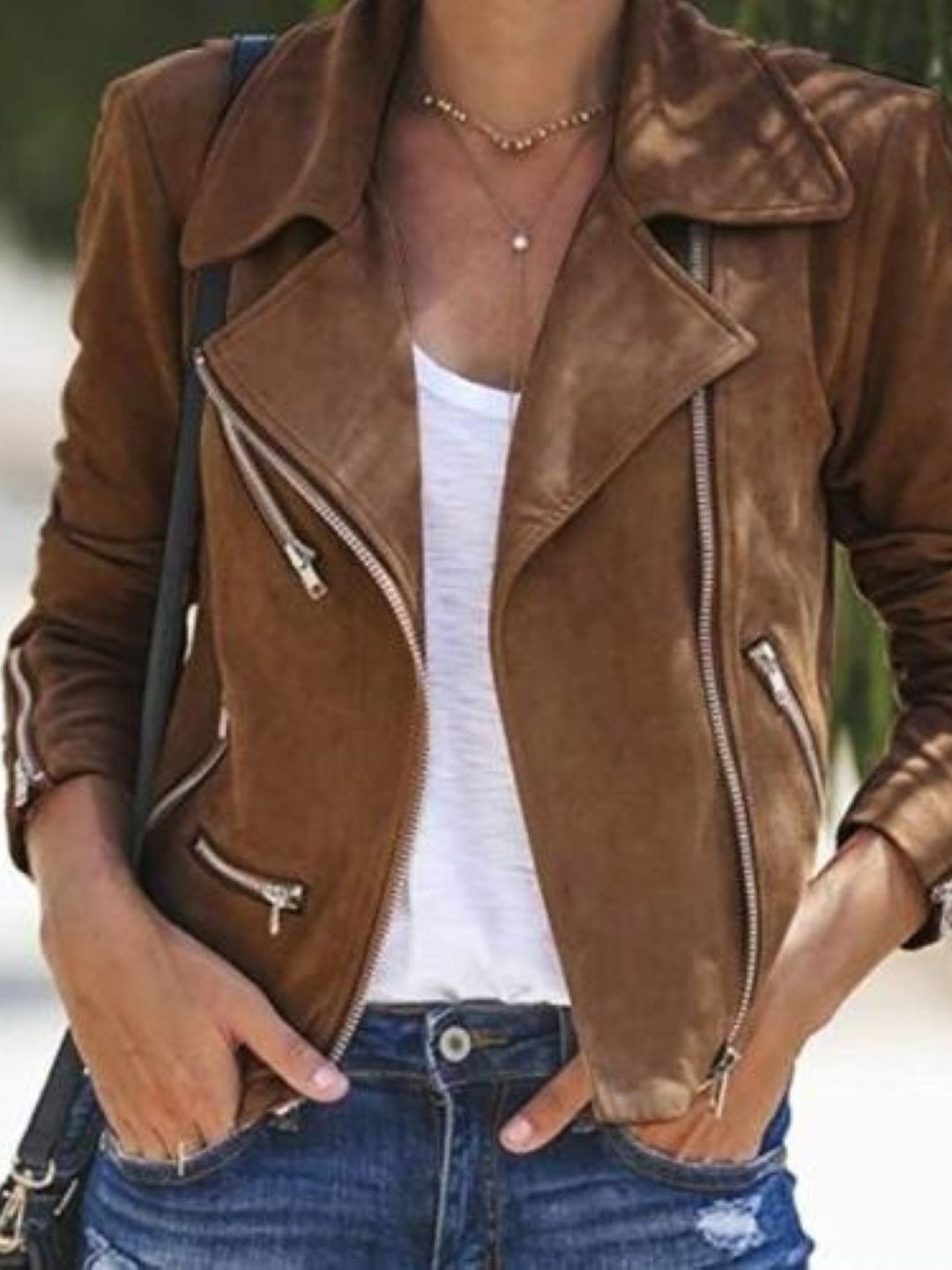 

HERE&NOW Women Crop Open Front Jacket, Brown