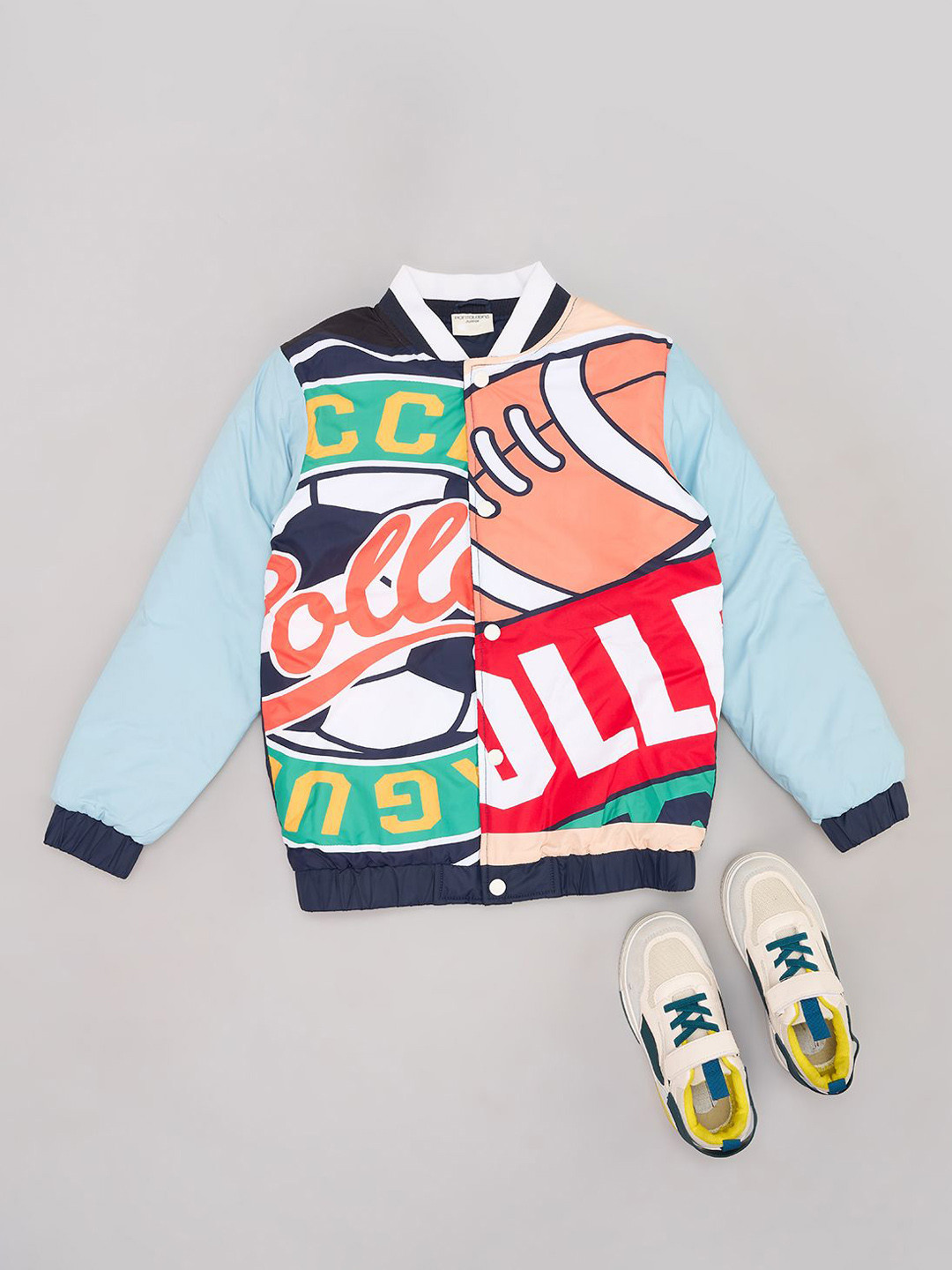 

Pantaloons Junior Boys Crop Padded Jacket with Patchwork, Blue