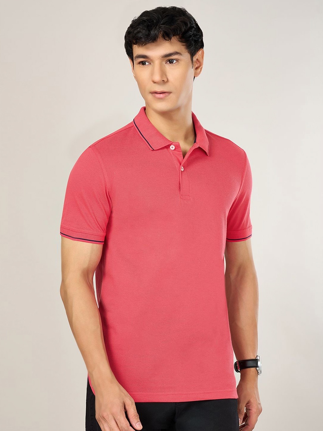 

BYFORD by Pantaloons Men Polo Collar Pockets Slim Fit T-shirt, Pink