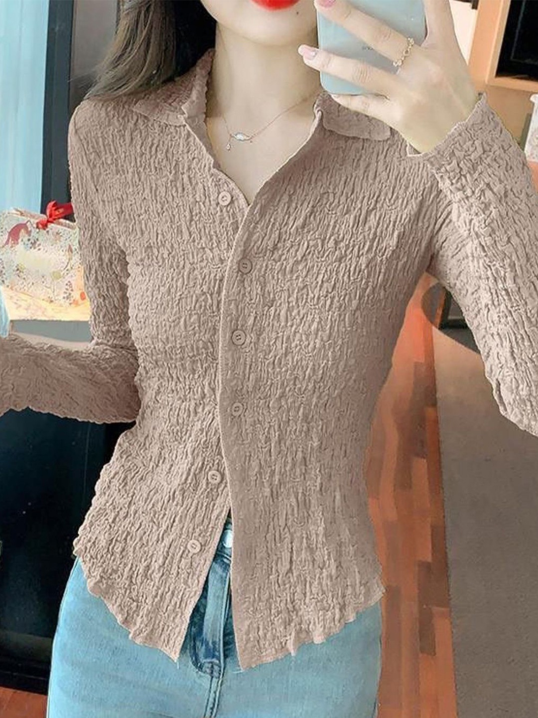 

HERE&NOW Women Smart Slim Fit Opaque Casual Shirt, Brown