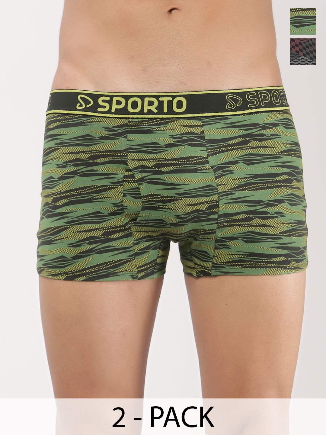 

SPORTO Men Pack Of 2 Printed Pure Cotton Trunks, Green