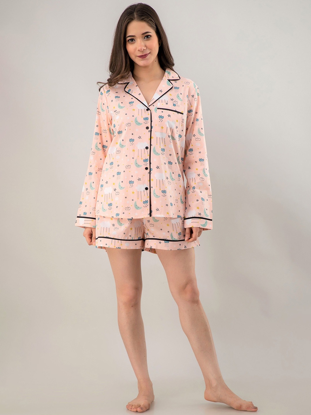 

PRETTY LOVING THING Women Pure Cotton Printed Night suit, Peach