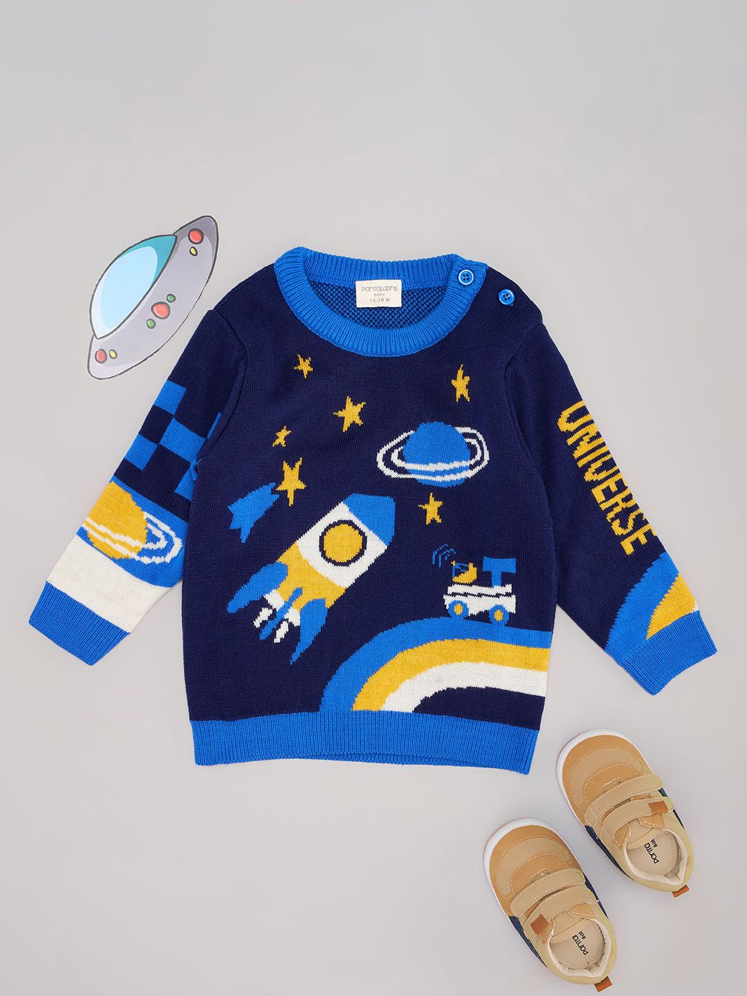 

Pantaloons Baby Boys Printed Long Sleeves Fashion, Navy blue
