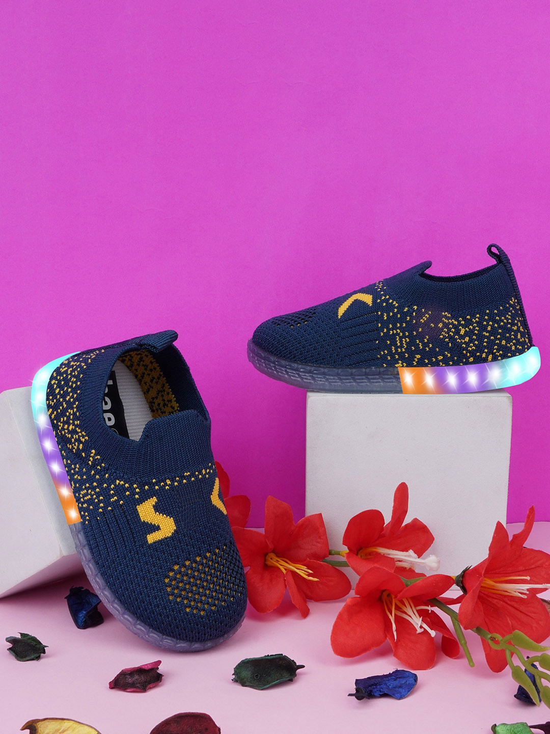 

BAESD Kids Woven Design Led Lighting Slip-On Sneakers, Blue