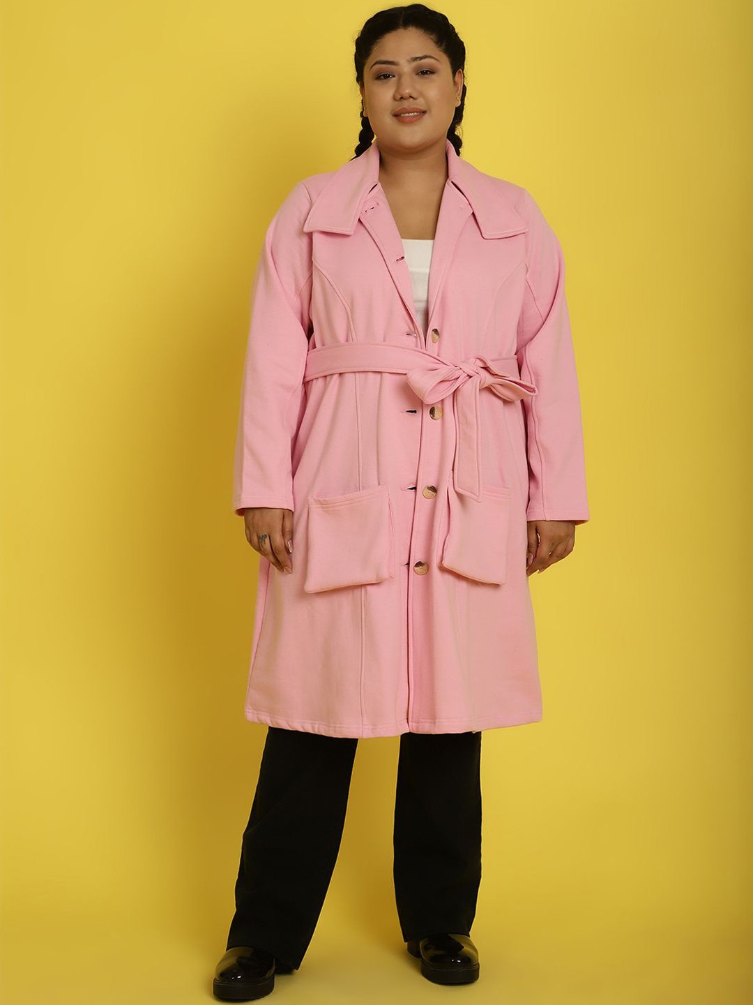 

theRebelinme Women Cotton Tie-Up Overcoat, Pink