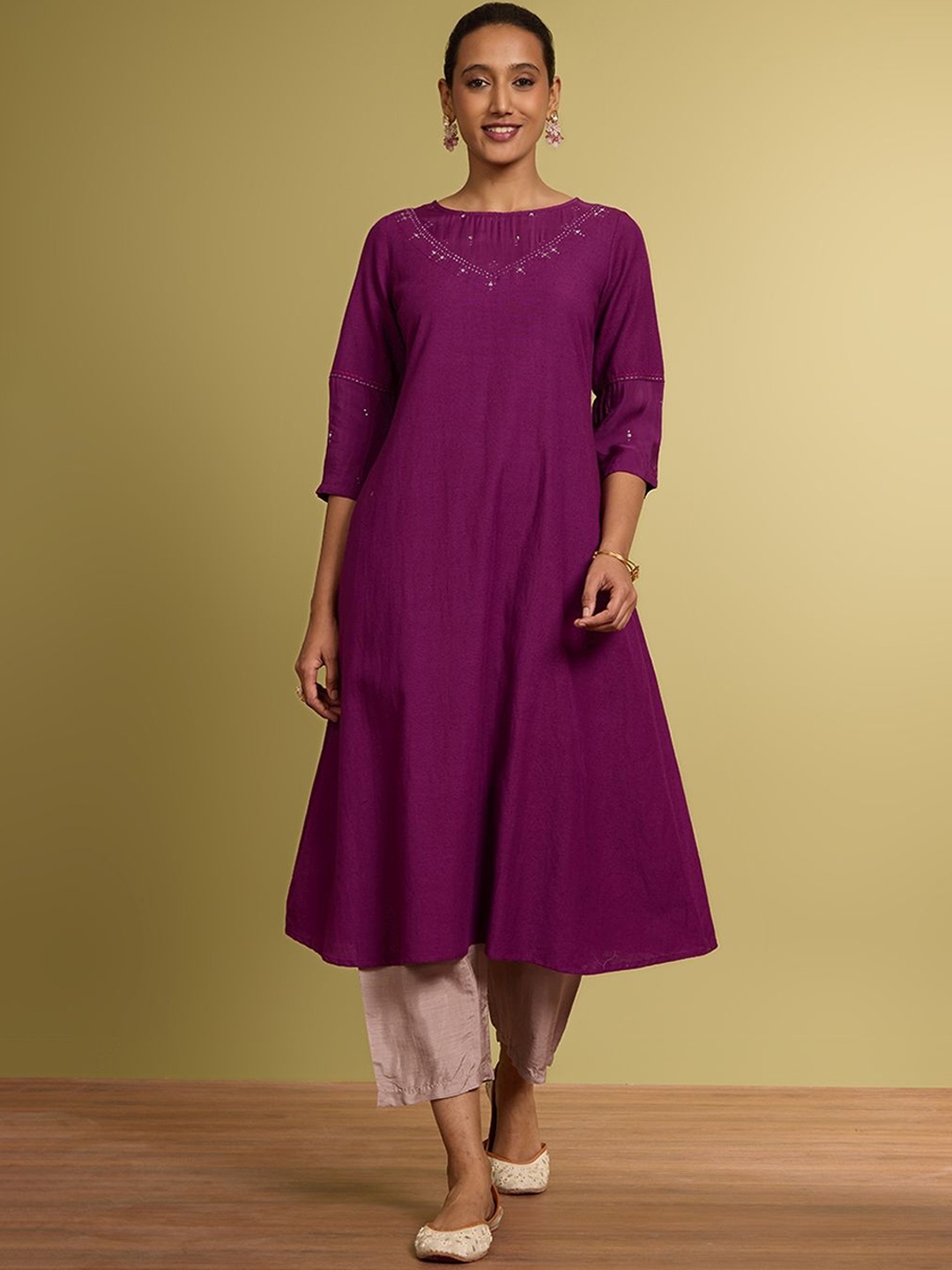 

Taneira Round Neck Sequinned A-Line Kurta, Violet