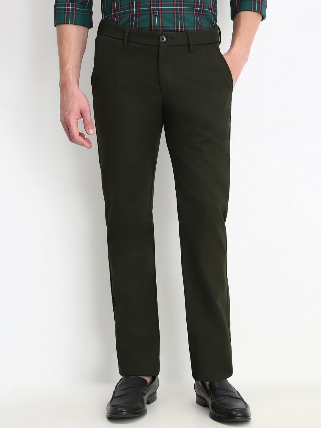 

Allen Solly Men Mid-Rise Slim Fit Formal Trousers, Green