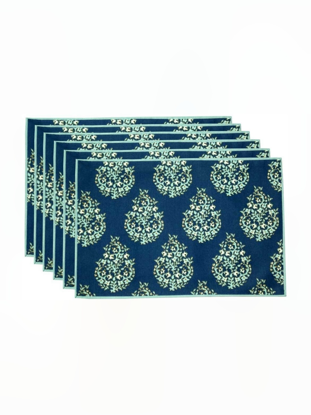 

BILBERRY Furnishing by preeti grover Blue & Green 6 Pieces Floral Cotton Table Placemats