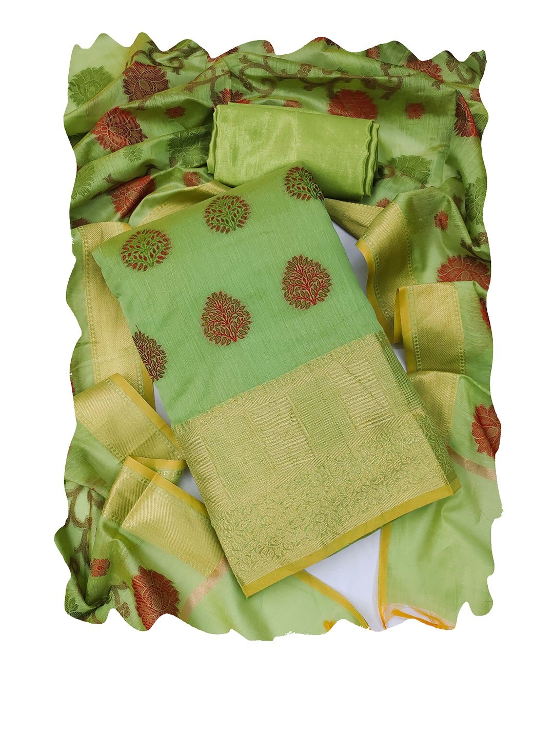 

Maroosh Ethnic Motifs Woven Design Zari Unstitched Dress Material, Green