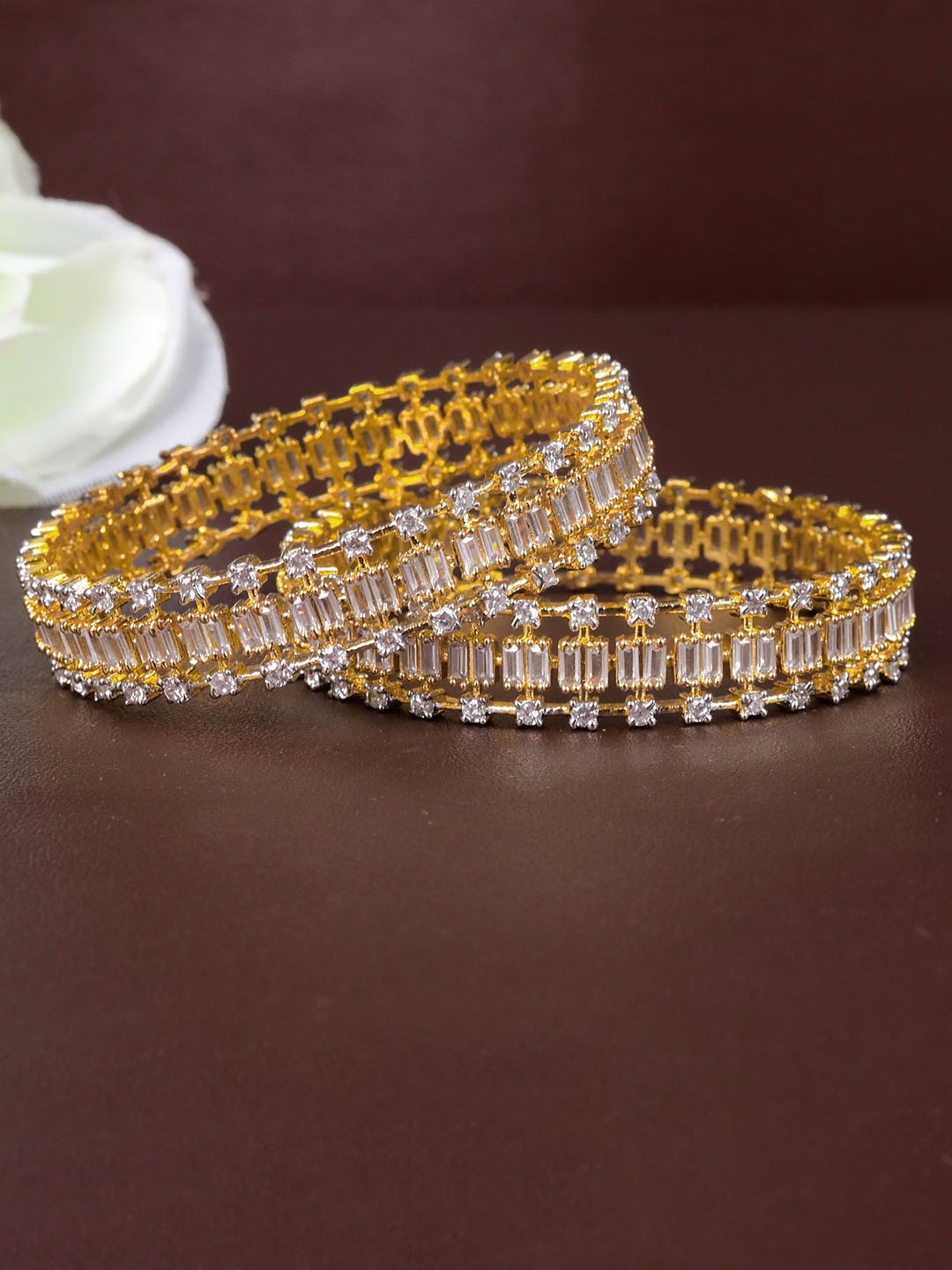 

Zevarly Set Of 2 Gold-Plated American Diamond-Stone Studded Bangles