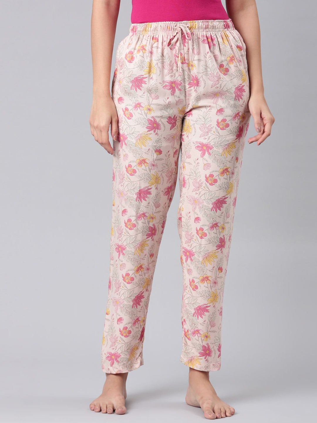 

Go Colors Women Floral Printed Lounge Pant, Pink