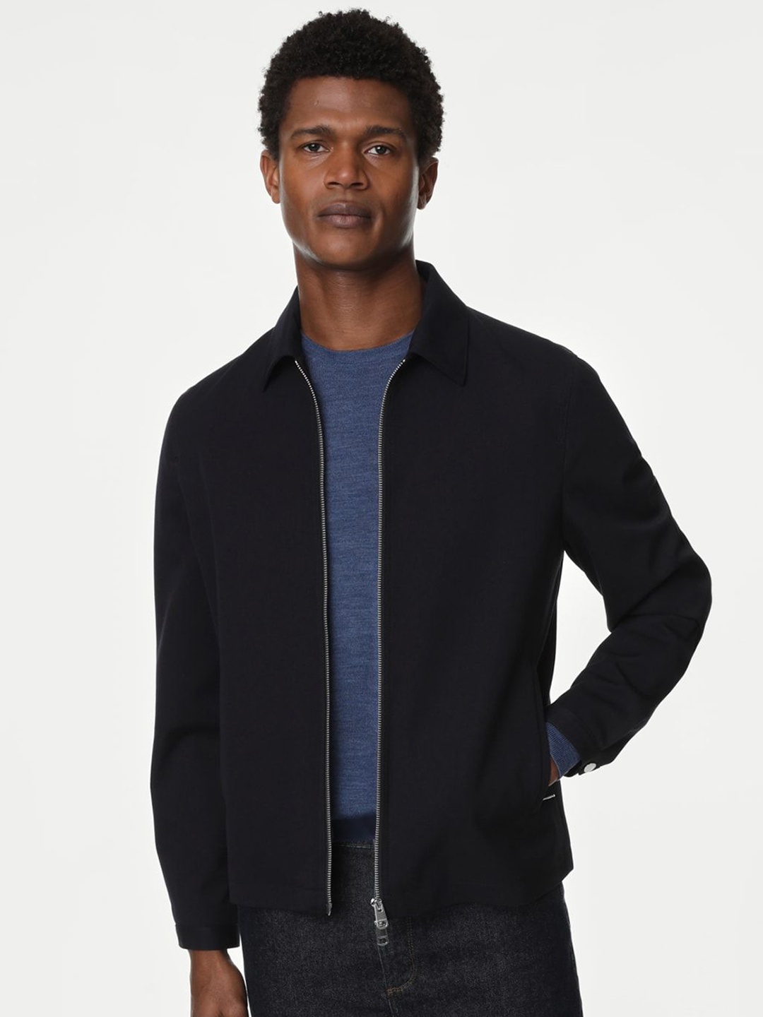 

Marks & Spencer Men Striped Open Front Jacket, Navy blue