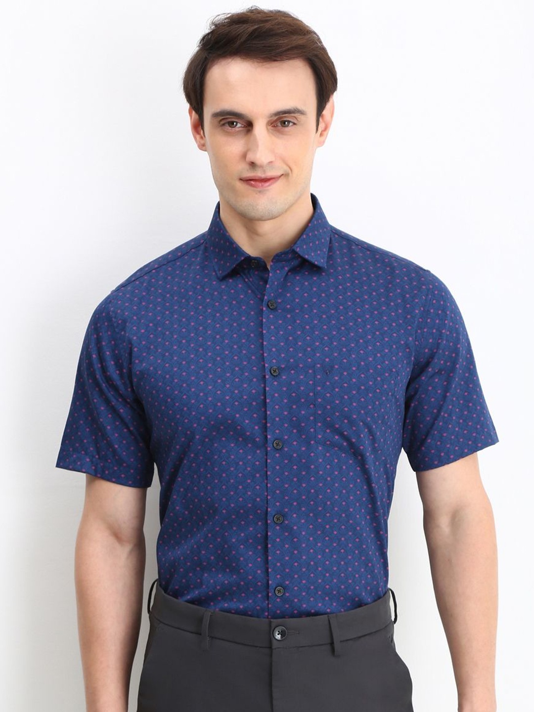 

Allen Solly Men Slim Fit Opaque Printed Formal Shirt, Blue