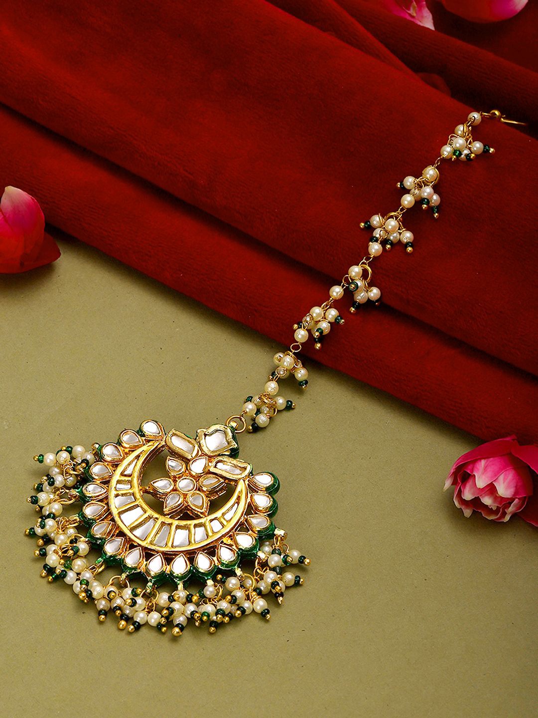 

Ruby Raang Gold-Plated Kundan Studded Maang Tikka Head Jewellery