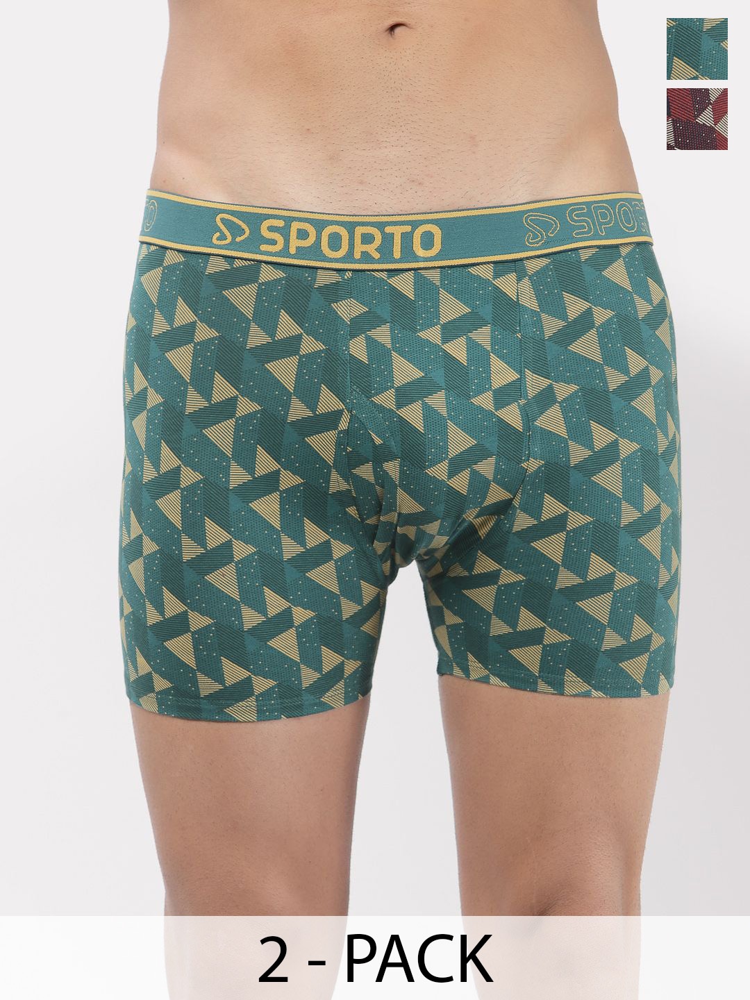 

SPORTO Pack Of 2 Printed Cotton Breathability Trunks SP-TR-M1031-MA-PB-XL-2P-RE, Green