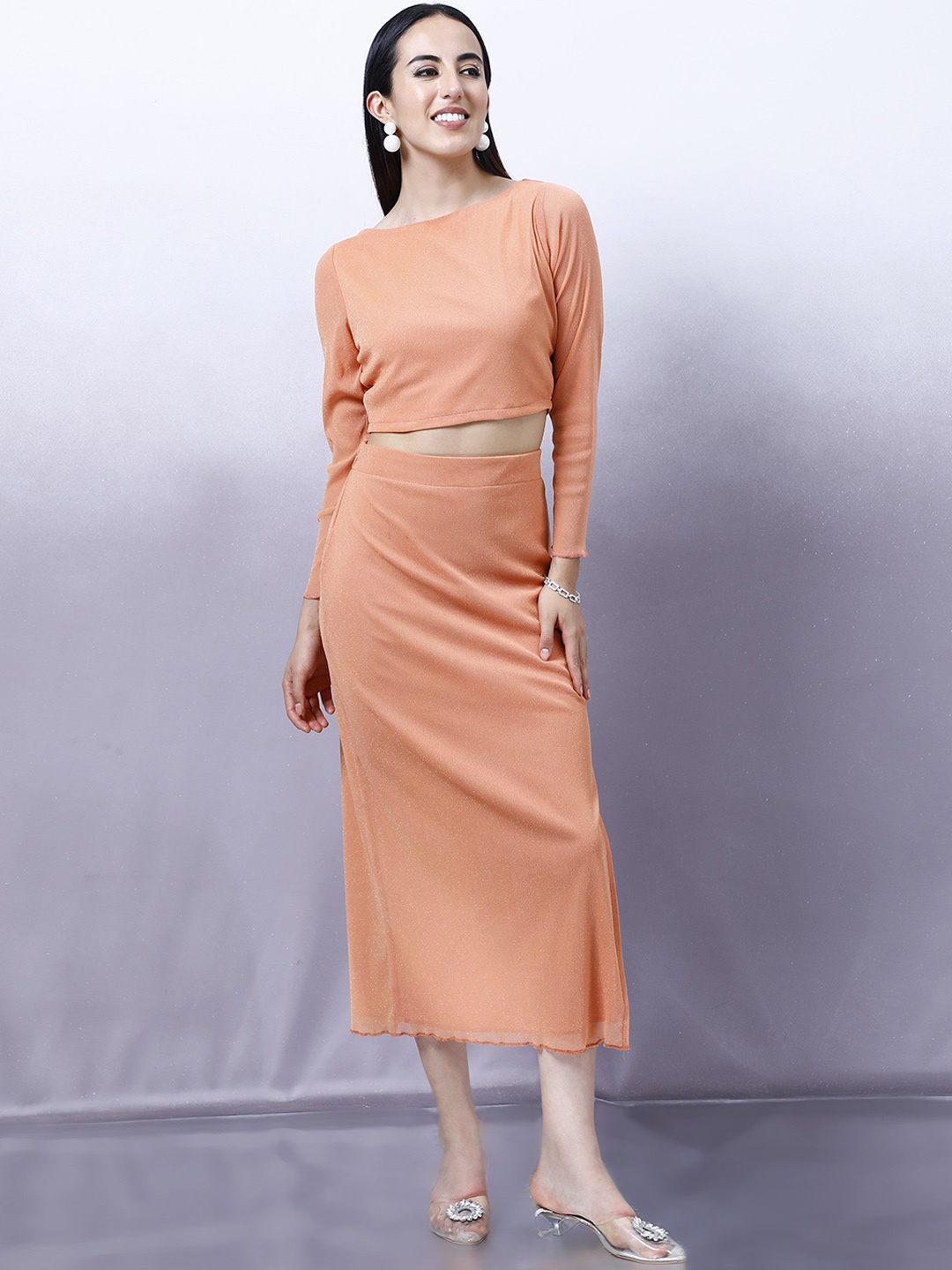 

Shally Bhasin by Athena Self Design Top With Skirt, Orange