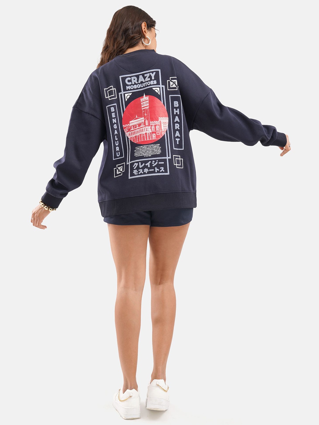 

Crazy Mosquitoes Women Round Neck Long Sleeves Cotton Pullover Sweatshirt, Navy blue