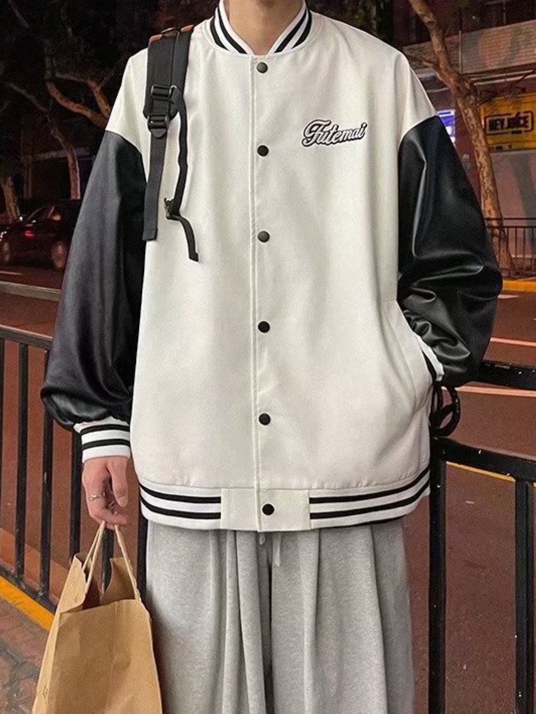 

KPOP Men Typography Open Front Jacket, White