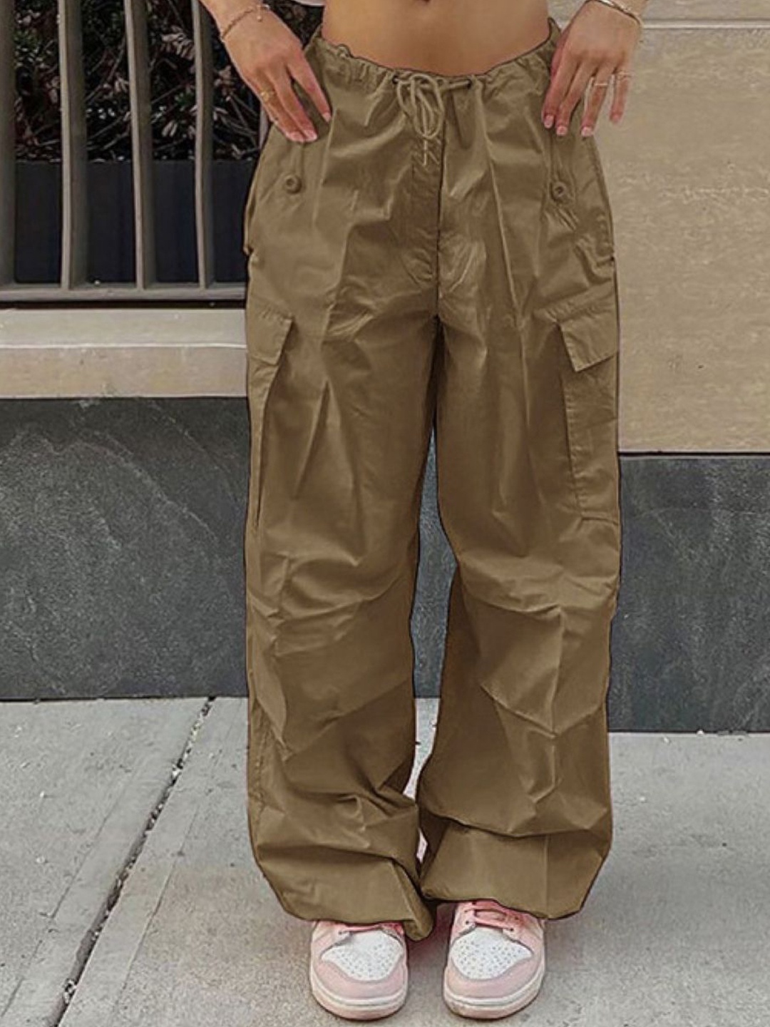 

KPOP Women Comfort Loose Fit RegularTrousers, Khaki