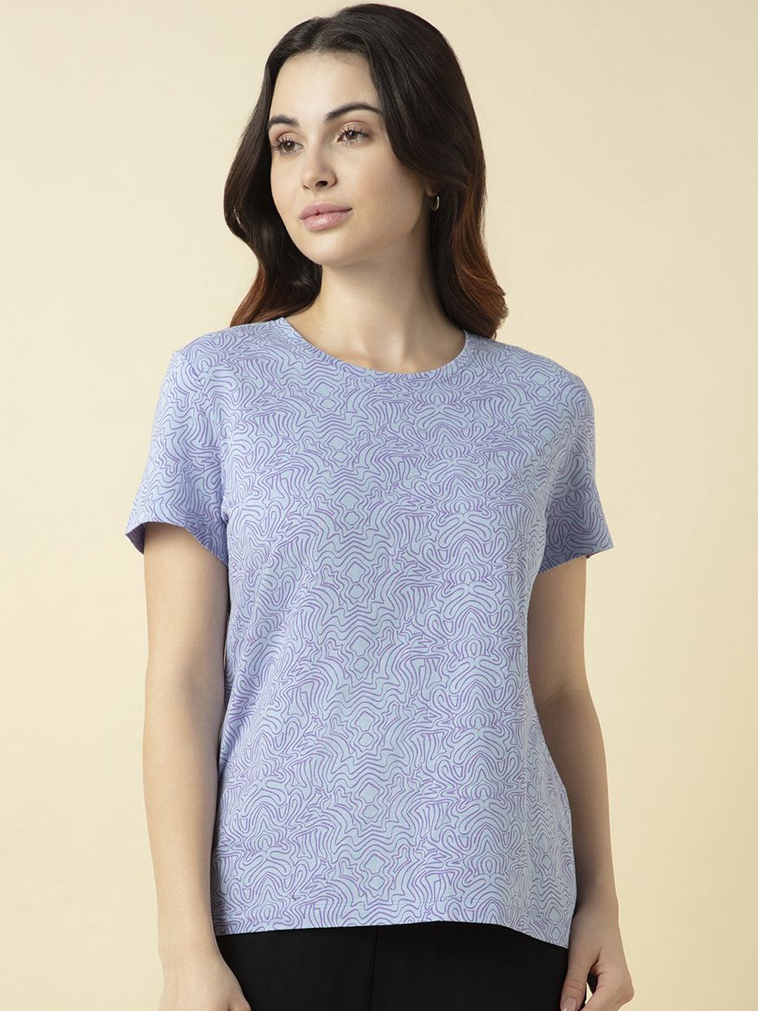 

Van Heusen Women Cotton Lavender Printed Relax Fit Lounge T-Shirt, Blue
