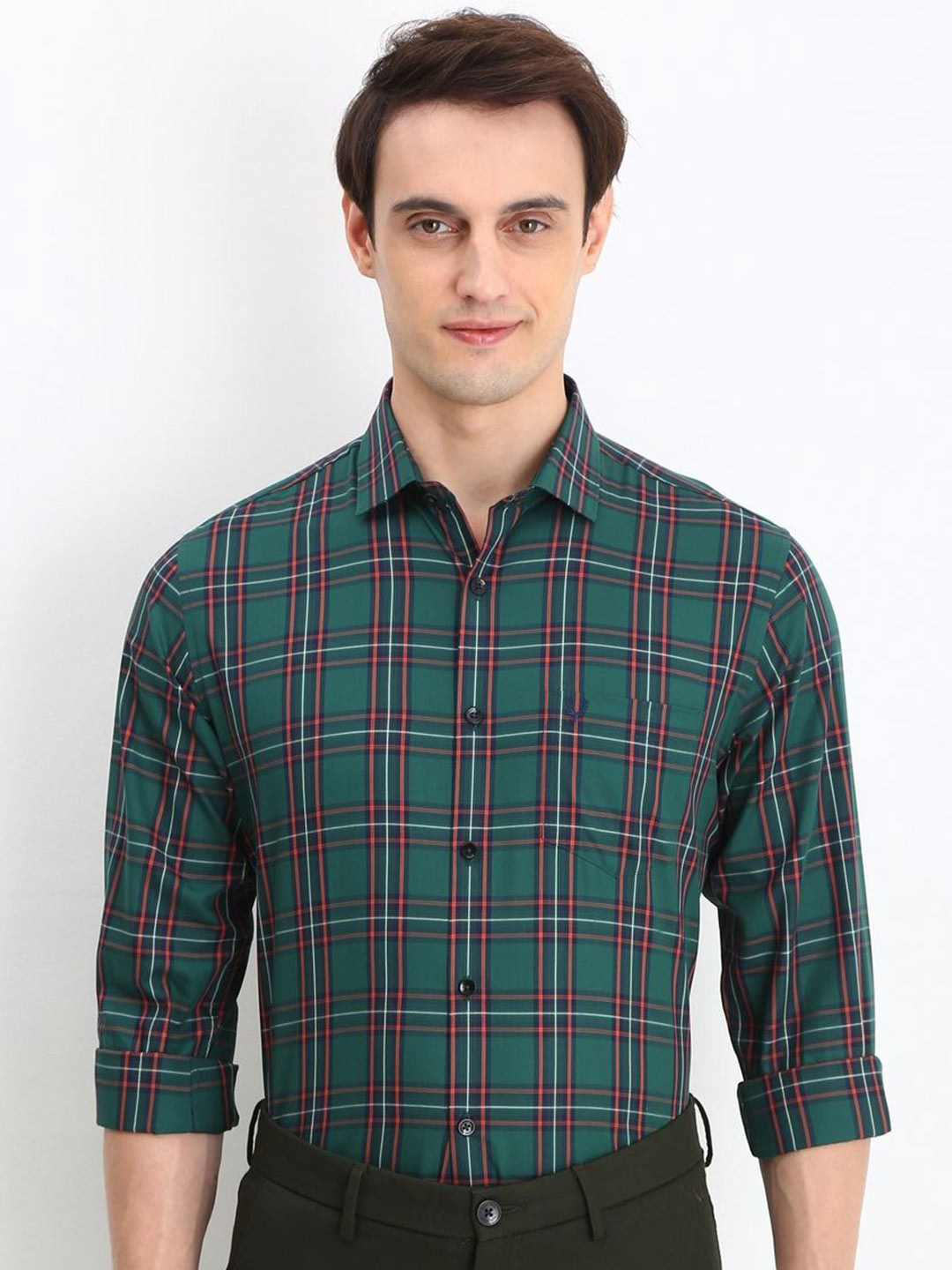 

Allen Solly Men Slim Fit Opaque Checked Casual Shirt, Green