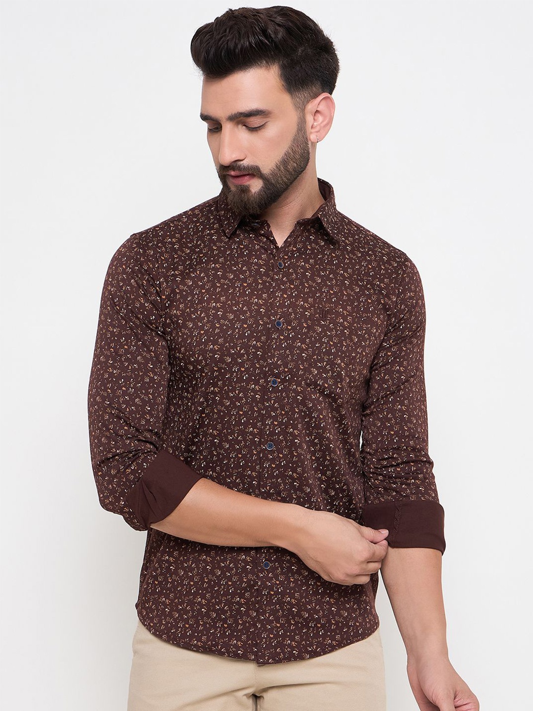 

Duke Men Slim Fit Floral Opaque Printed Casual Shirt, Brown