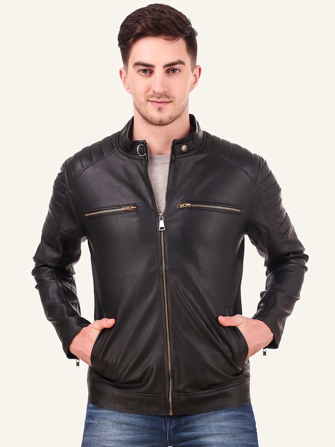 

Leather Retail Men Biker Jacket, Black