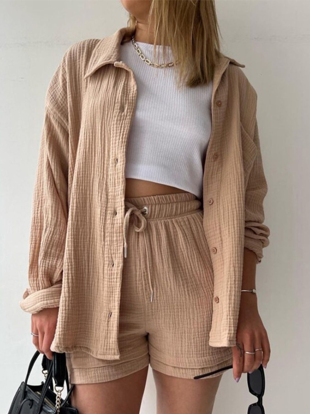 

HERE&NOW Self-Design Shirt With Shorts, Khaki