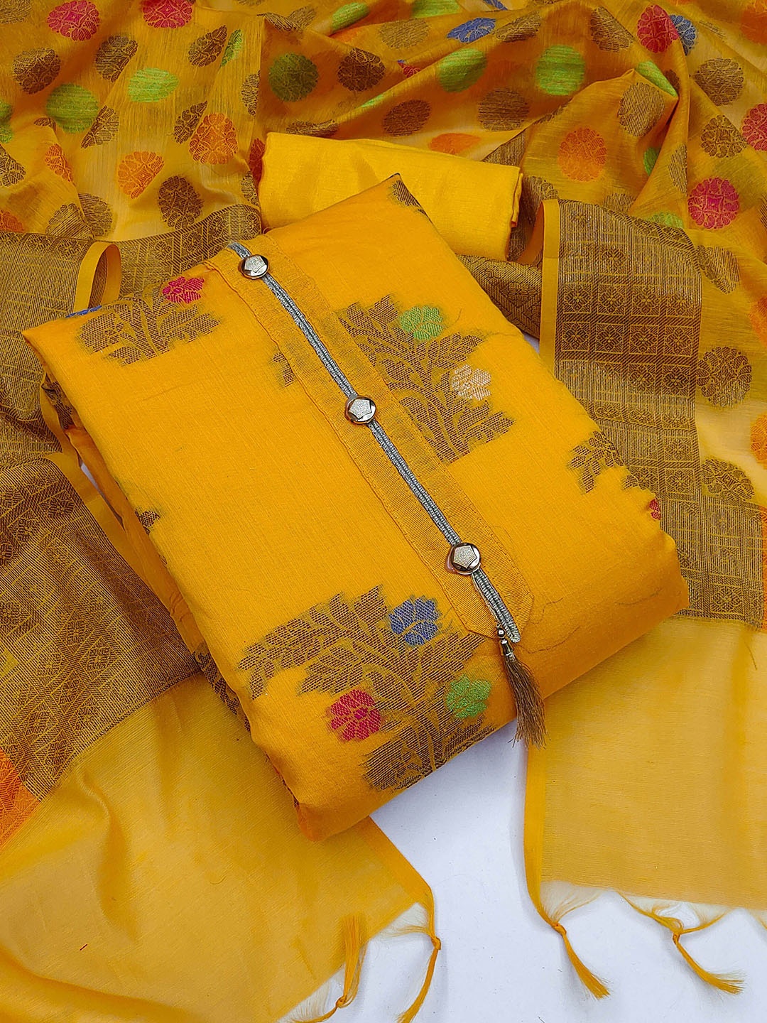 

Maroosh Floral Woven Design Unstitched Dress Material, Yellow