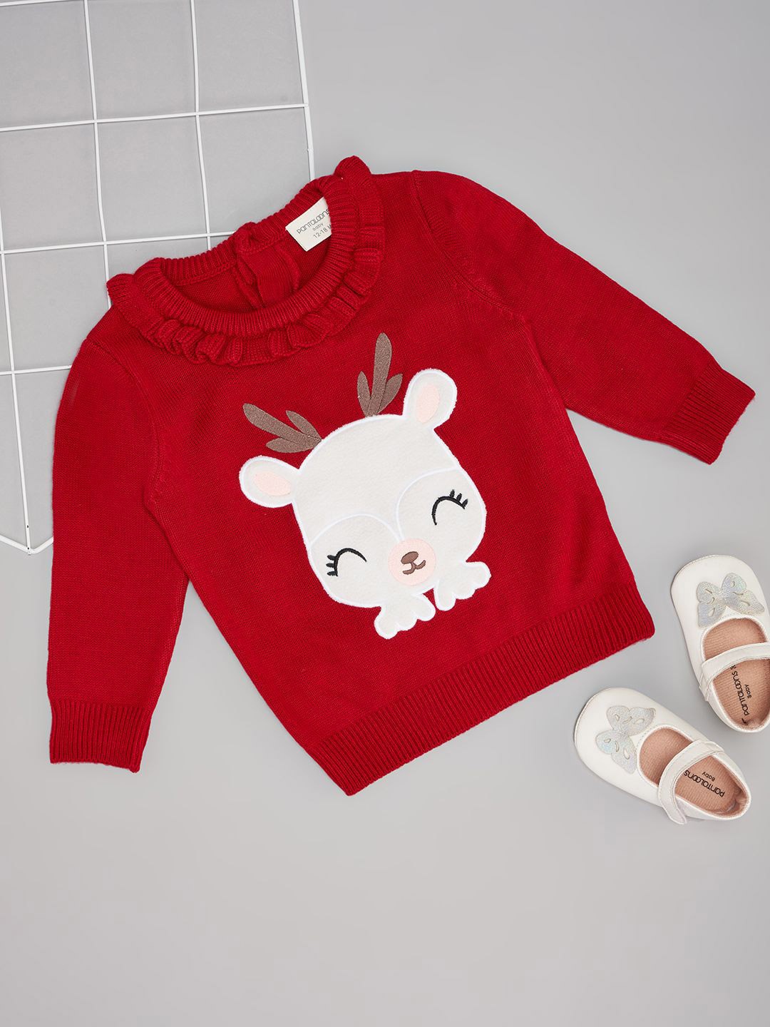 

Pantaloons Baby Girls Printed Round Neck Long Sleeves Pullover Sweaters, Red