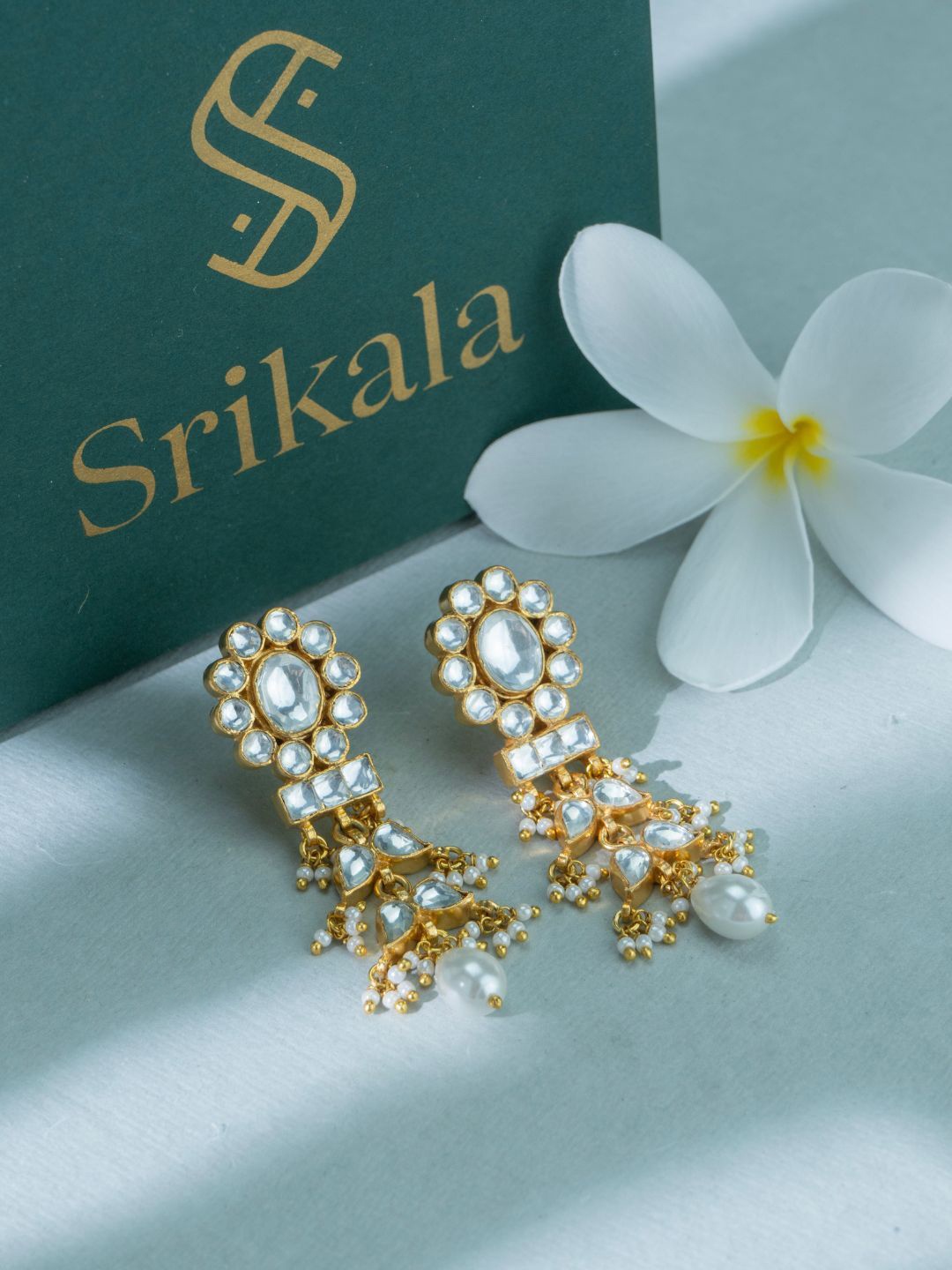 

srikala Gold-Plated Contemporary Stone Studded & Beaded Drop Earrings, Multi