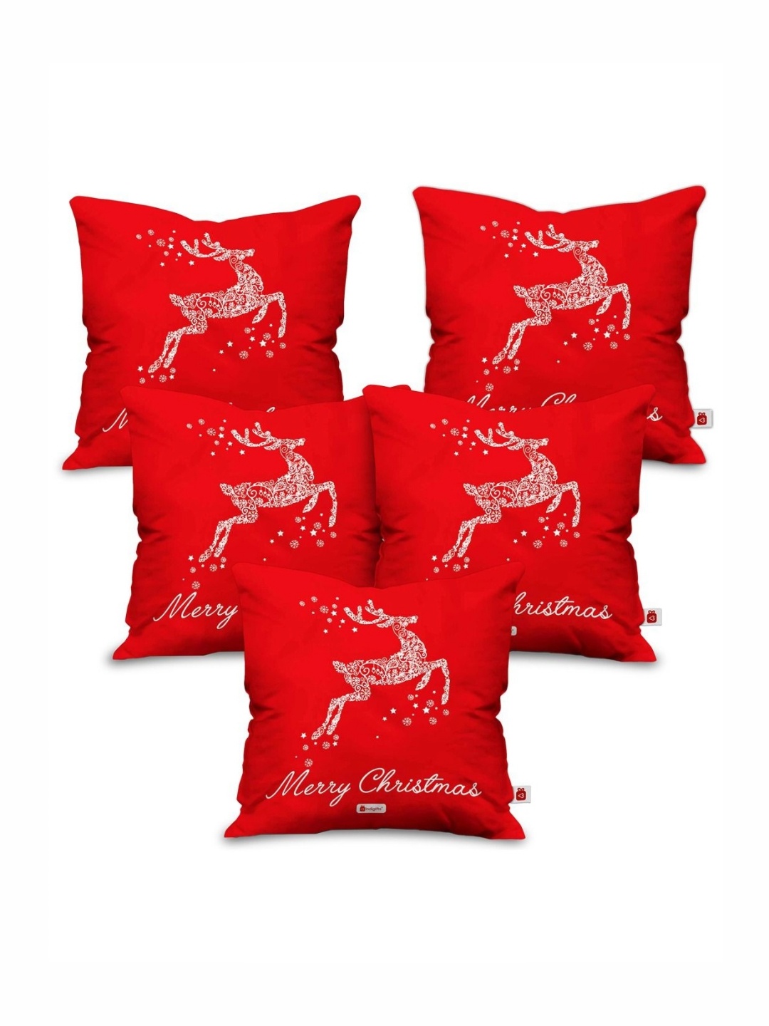 

Indigifts Red & White 5 Pieces Quirky Square Cushion Covers