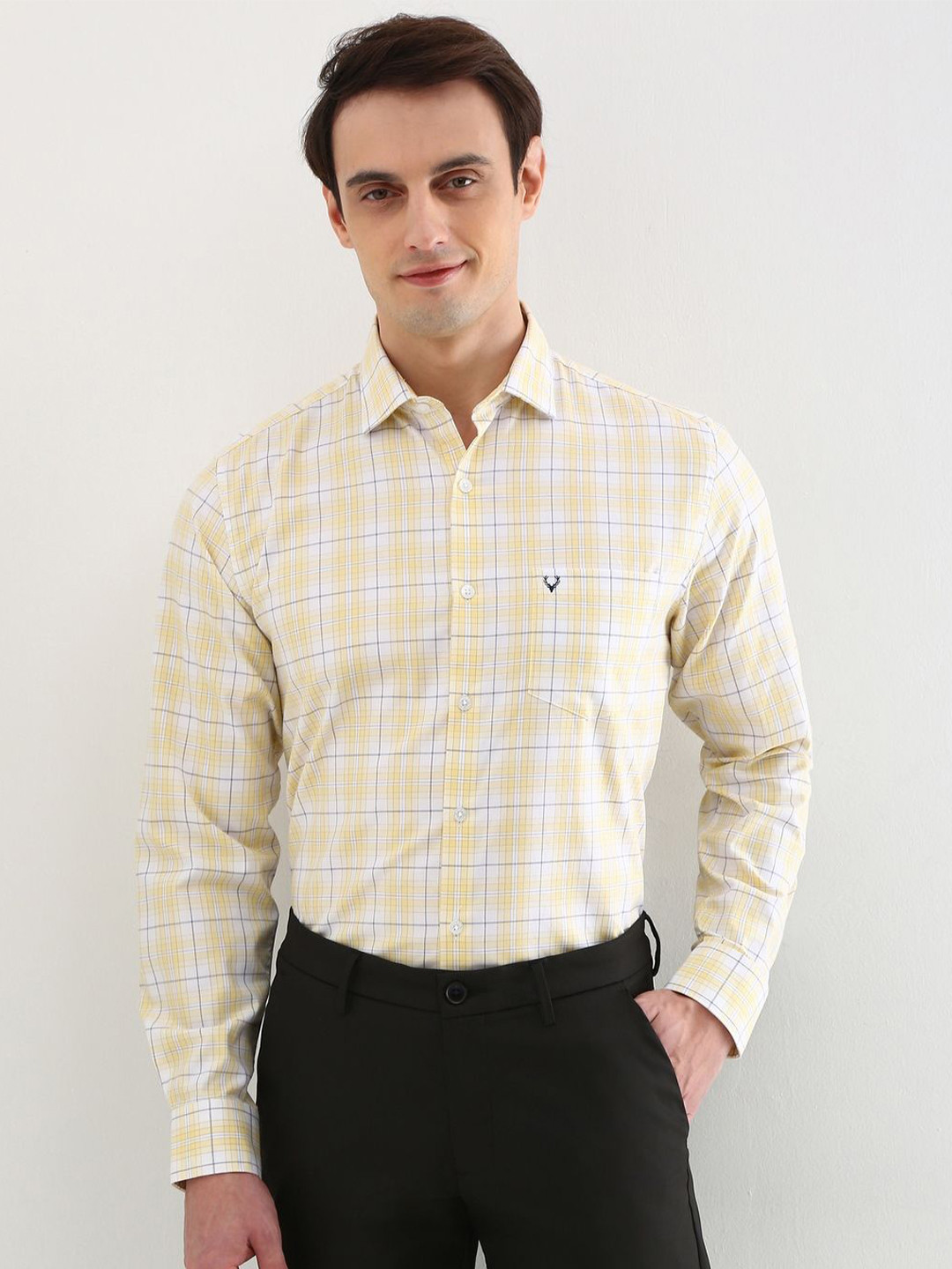 

Allen Solly Men Slim Fit Opaque Checked Formal Shirt, Yellow