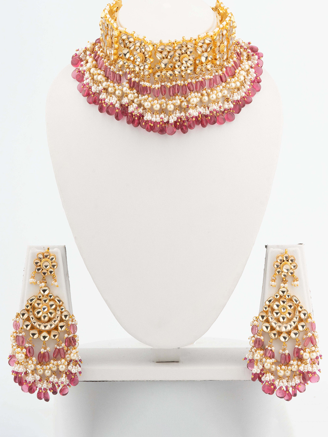

Vivinia by Vidhi Gold-Plated Kundan Studded Polki & Onyx Choker Jewellery Set