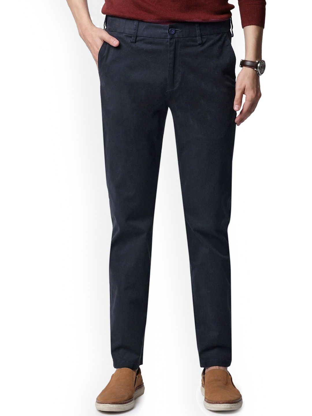 

Minus One Men Cotton Slim Fit Chinos Casual Trousers, Navy blue